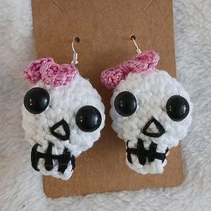 Handmade Crochet Skull Earrings
